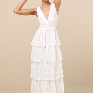Lulus Ezzie White Lace Tiered Midi Dress - Size M